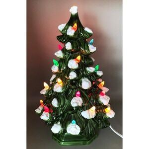 Ceramic Christmas - Tree Lights Snowy Tips Atlantic Mold 12" w Base Vintage 1977